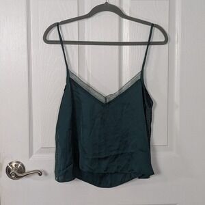 NWT Aerie Cami Top Lace Trim Satin Sleeveless Tank Top‎ Green Size Small